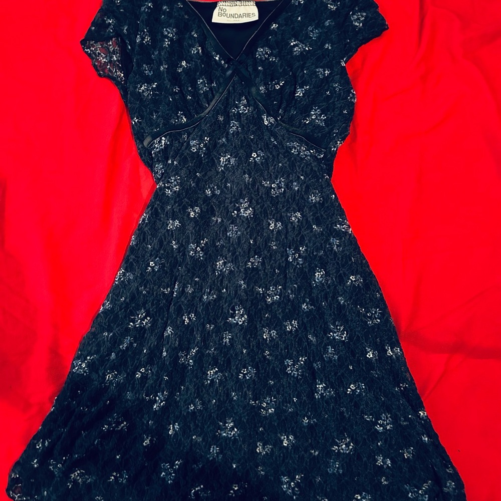 No Boundaries dark blue floral dress